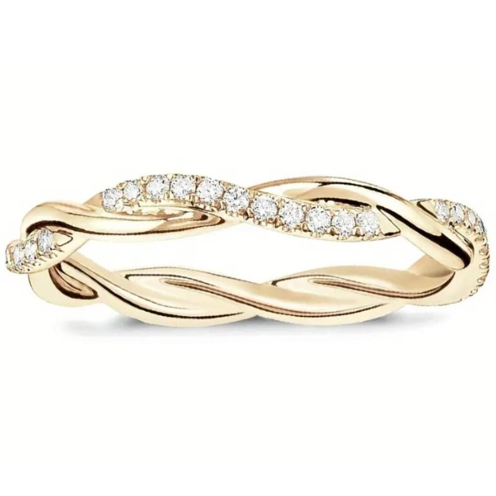 14k Gold Electro-Plated Twisted Band & Lab Created Cubic Zirconia Eternity Band